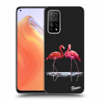 Picasee silikonowe czarne etui na Xiaomi Mi 10T - Flamingos couple