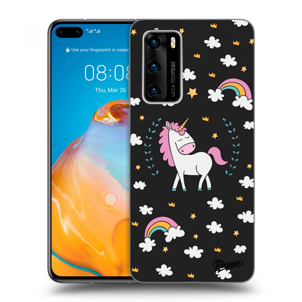 Picasee silikonowe czarne etui na Huawei P40 - Unicorn star heaven