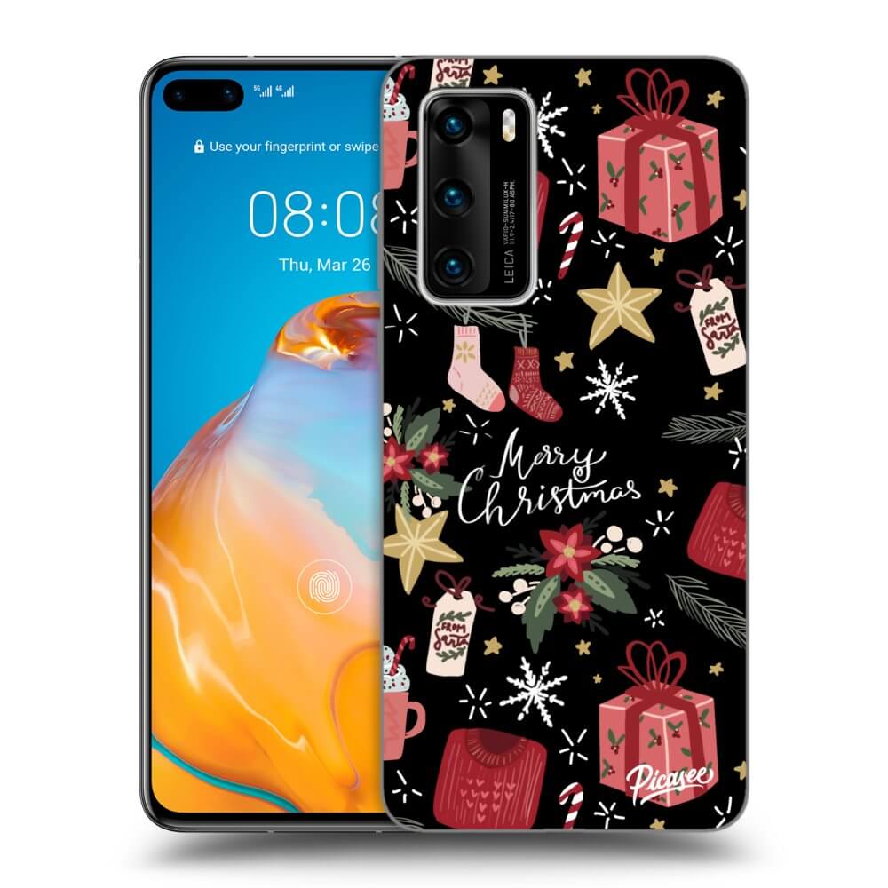 Picasee silikonowe czarne etui na Huawei P40 - Christmas
