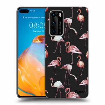 Picasee silikonowe czarne etui na Huawei P40 - Flamingos