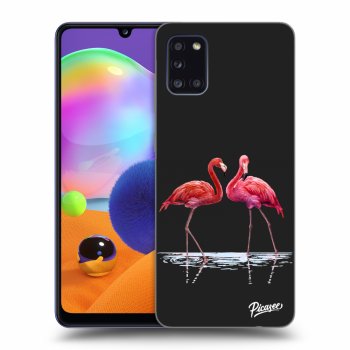 Picasee silikonowe czarne etui na Samsung Galaxy A31 A315F - Flamingos couple