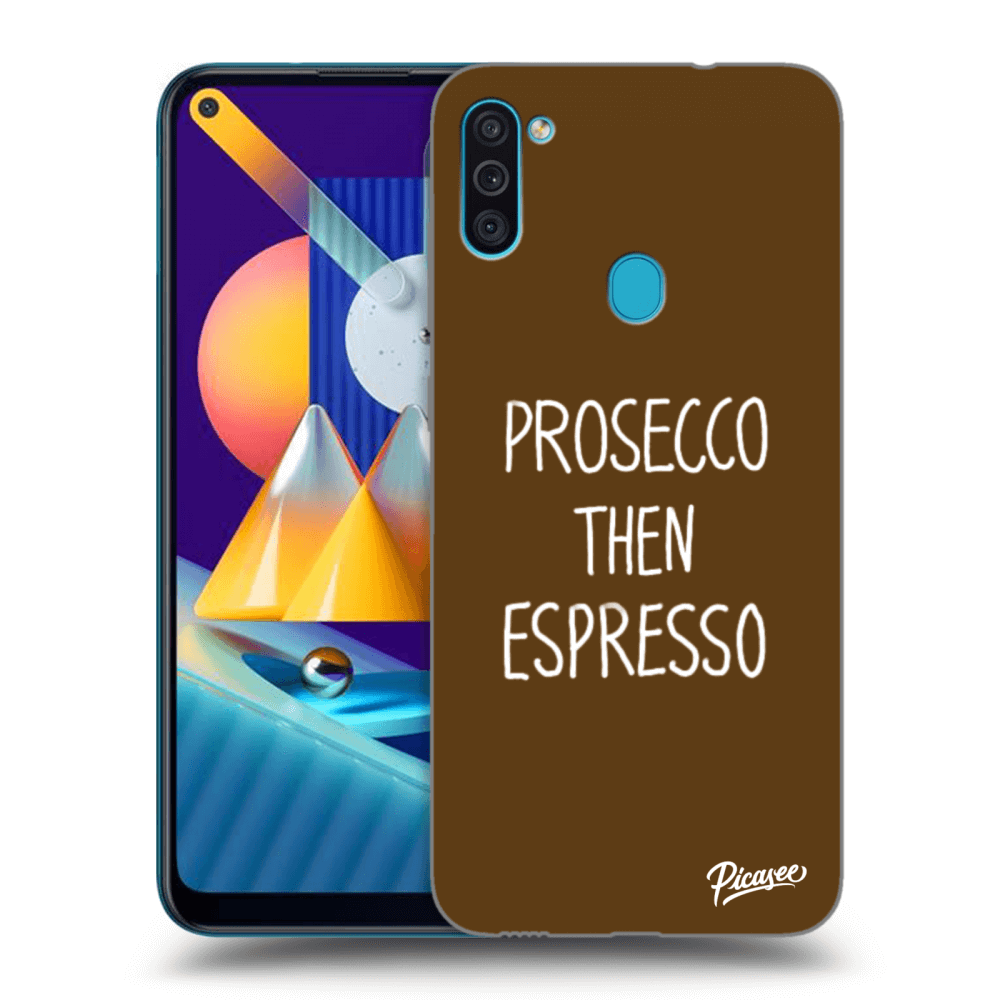 Picasee silikonowe przeźroczyste etui na Samsung Galaxy M11 - Prosecco then espresso