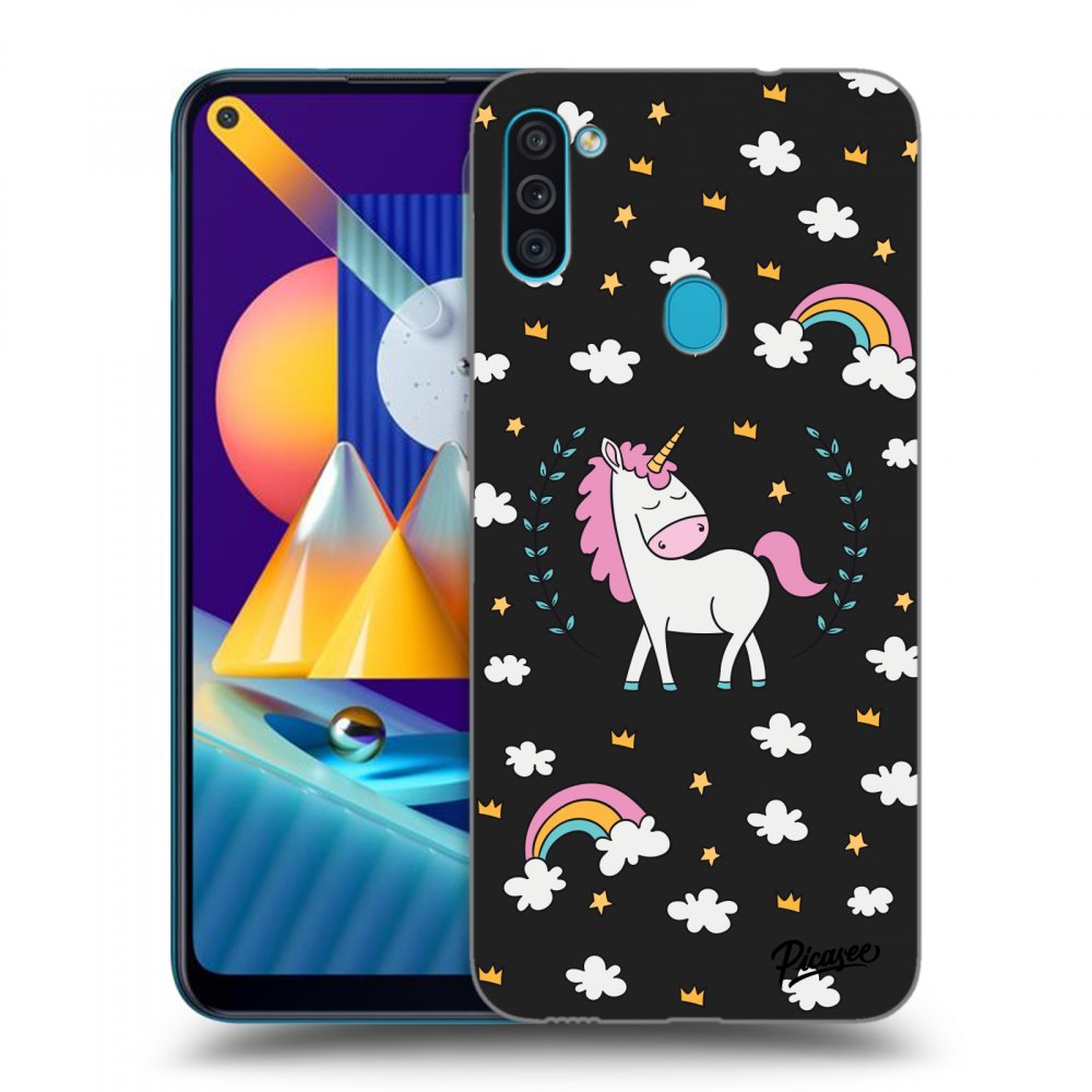 Picasee silikonowe czarne etui na Samsung Galaxy M11 - Unicorn star heaven