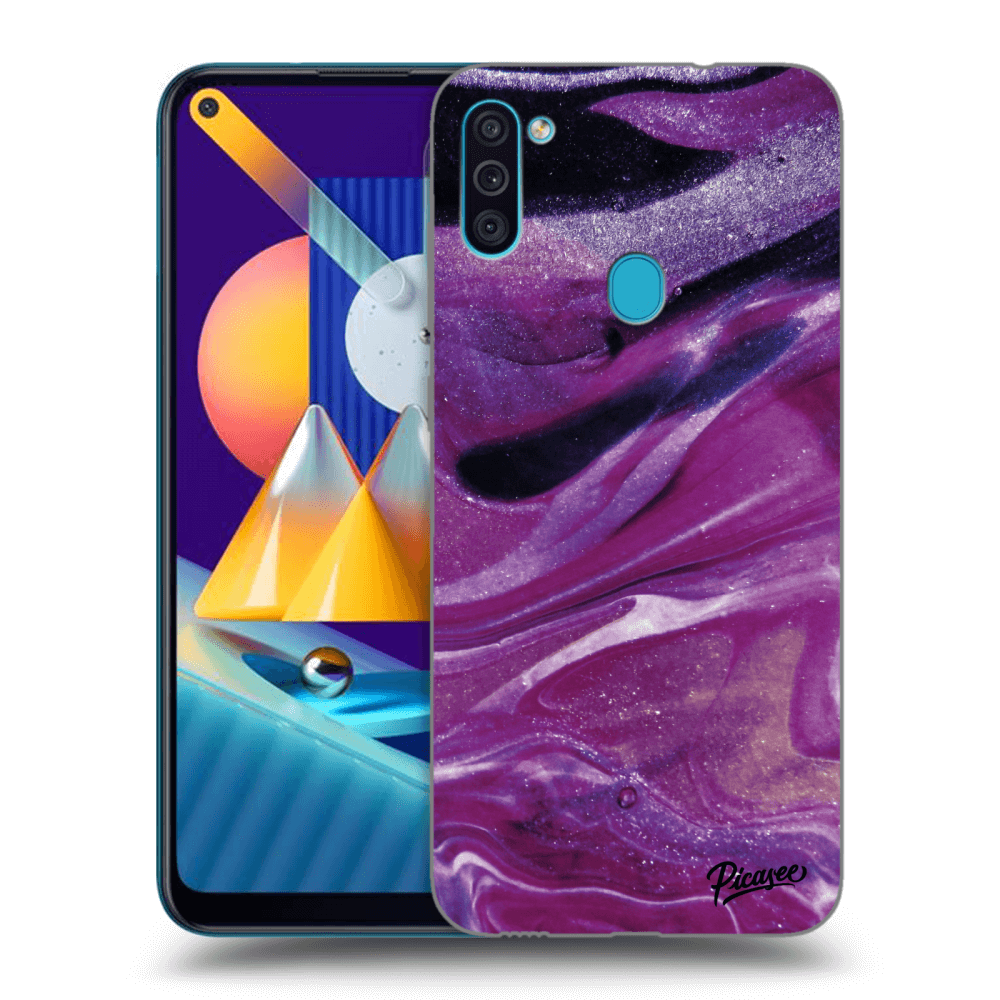 Picasee silikonowe czarne etui na Samsung Galaxy M11 - Purple glitter