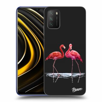 Picasee silikonowe czarne etui na Xiaomi Poco M3 - Flamingos couple
