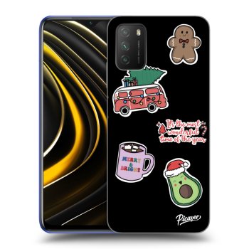 Picasee silikonowe czarne etui na Xiaomi Poco M3 - Christmas Stickers