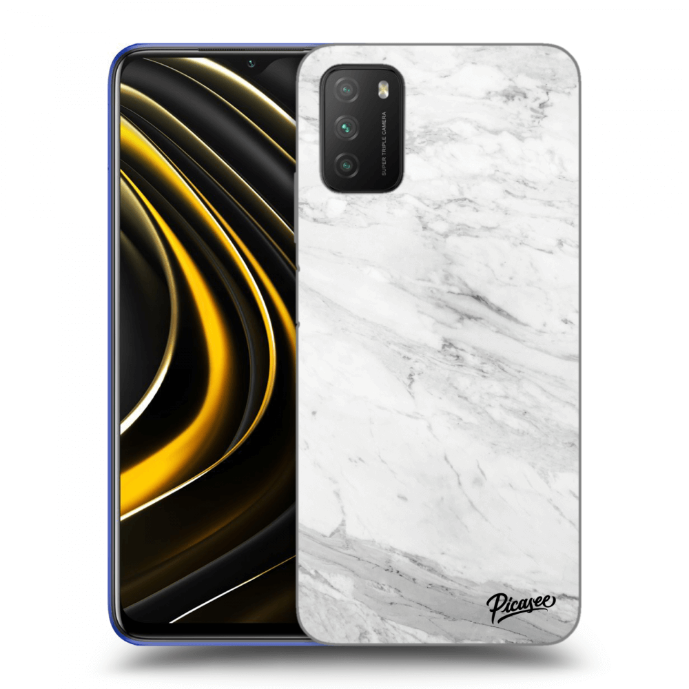 Picasee silikonowe czarne etui na Xiaomi Poco M3 - White marble