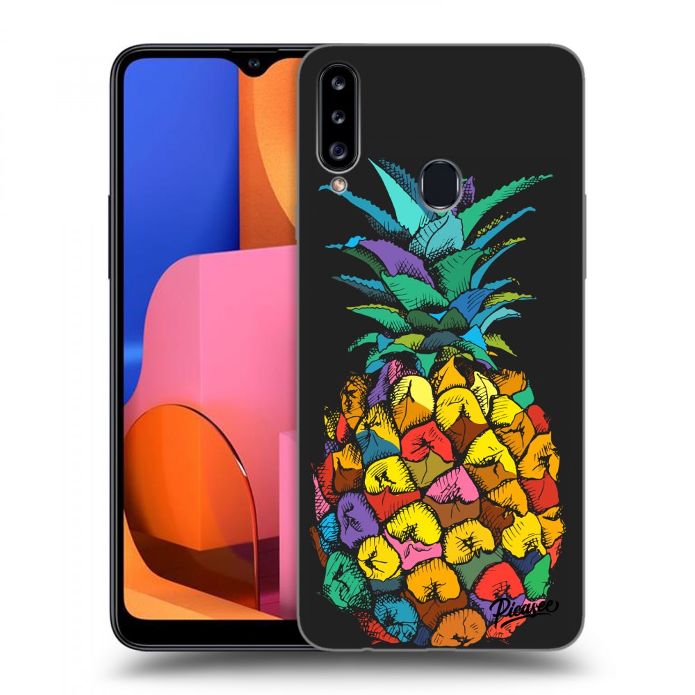 Picasee silikonowe czarne etui na Samsung Galaxy A20s - Pineapple