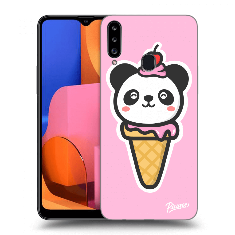 Picasee silikonowe przeźroczyste etui na Samsung Galaxy A20s - Ice Cream Panda