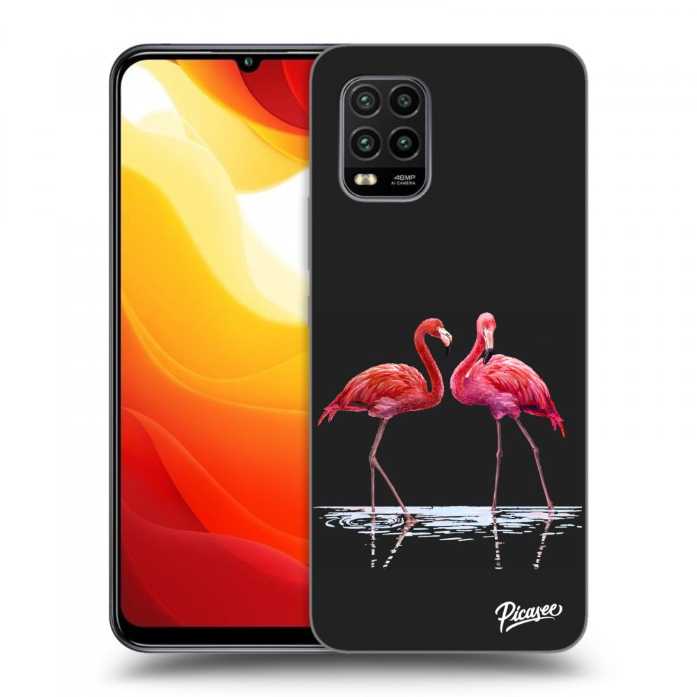 Picasee silikonowe czarne etui na Xiaomi Mi 10 Lite - Flamingos couple