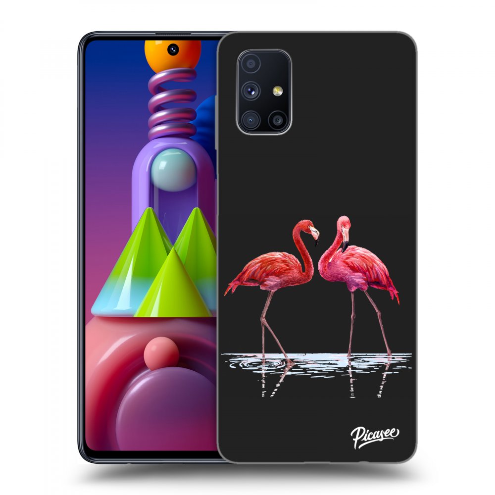 Picasee silikonowe czarne etui na Samsung Galaxy M51 M515F - Flamingos couple