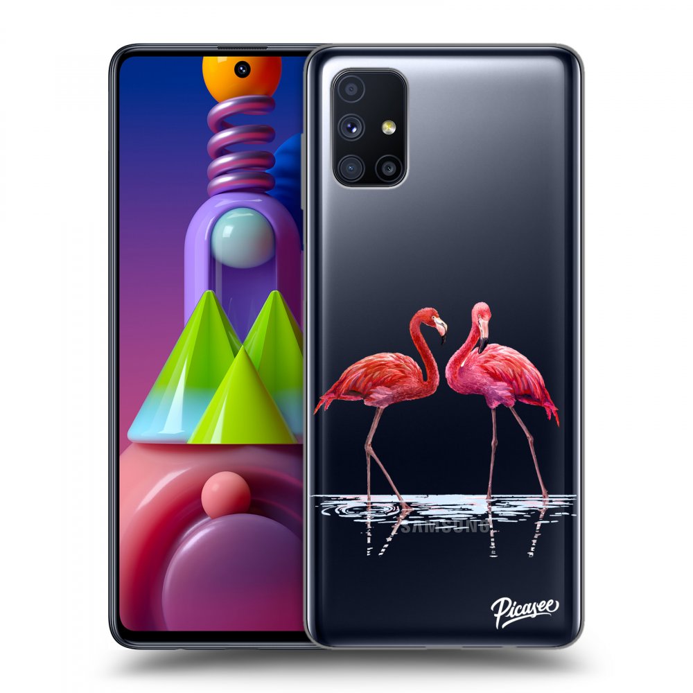Picasee silikonowe przeźroczyste etui na Samsung Galaxy M51 M515F - Flamingos couple