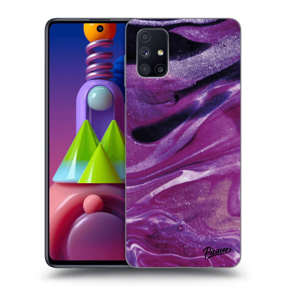 Picasee silikonowe czarne etui na Samsung Galaxy M51 M515F - Purple glitter