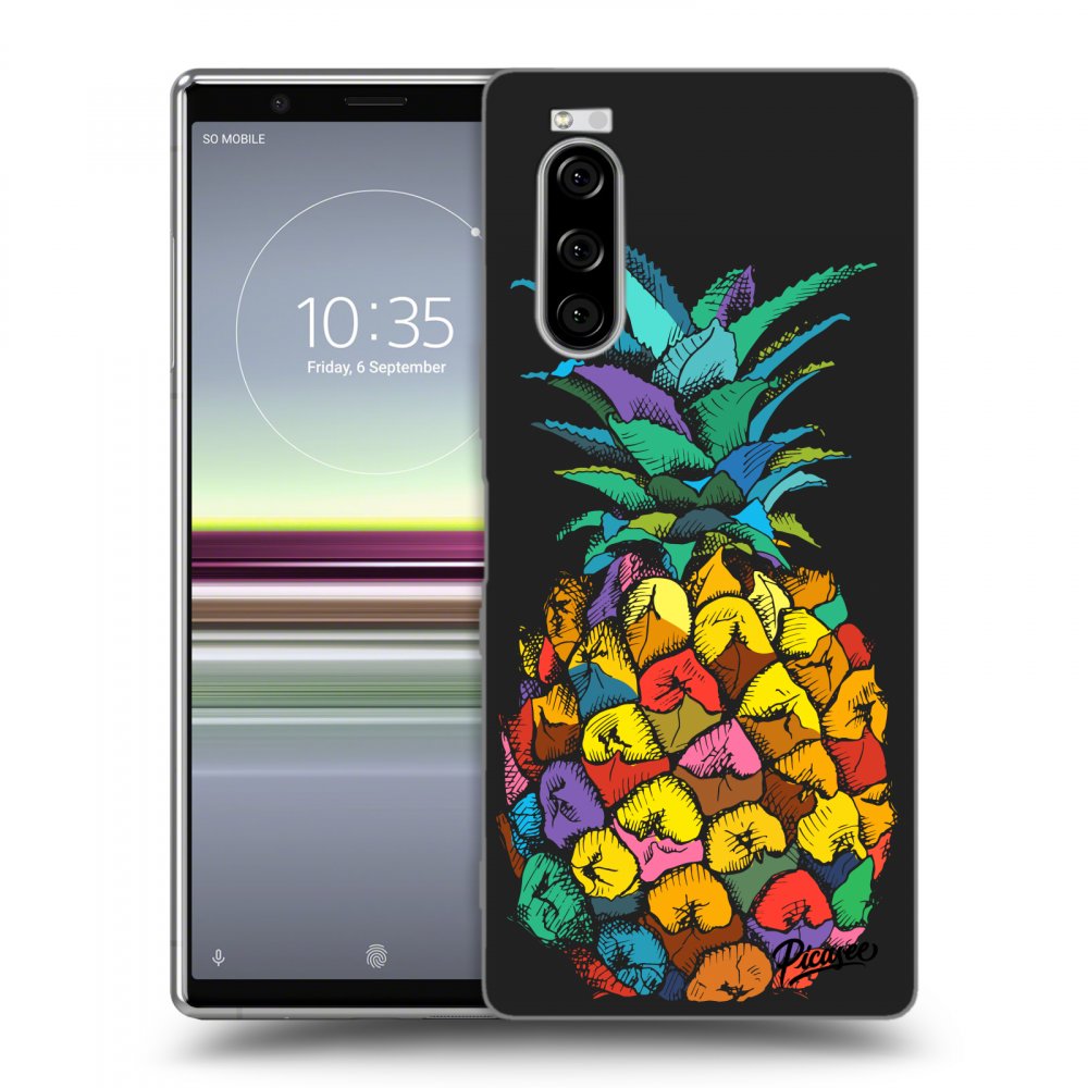 Picasee silikonowe czarne etui na Sony Xperia 5 - Pineapple