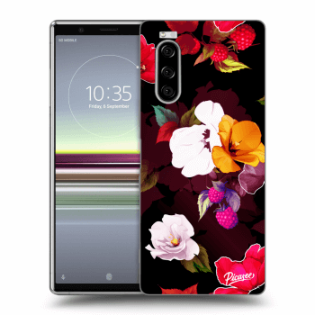 Picasee silikonowe czarne etui na Sony Xperia 5 - Flowers and Berries
