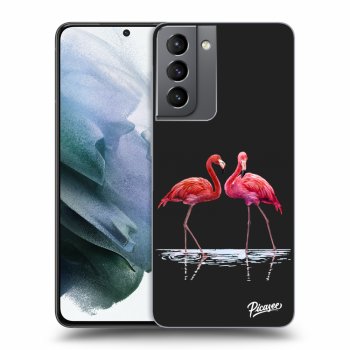 Picasee silikonowe czarne etui na Samsung Galaxy S21 5G G991B - Flamingos couple
