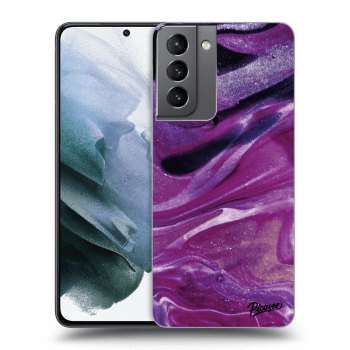 Picasee silikonowe przeźroczyste etui na Samsung Galaxy S21 5G G991B - Purple glitter