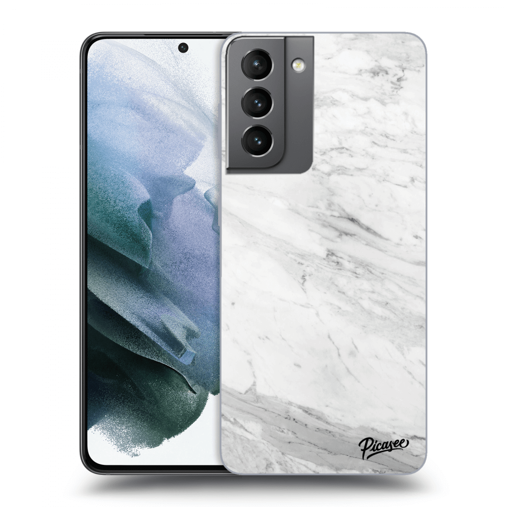 Picasee silikonowe czarne etui na Samsung Galaxy S21 5G G991B - White marble