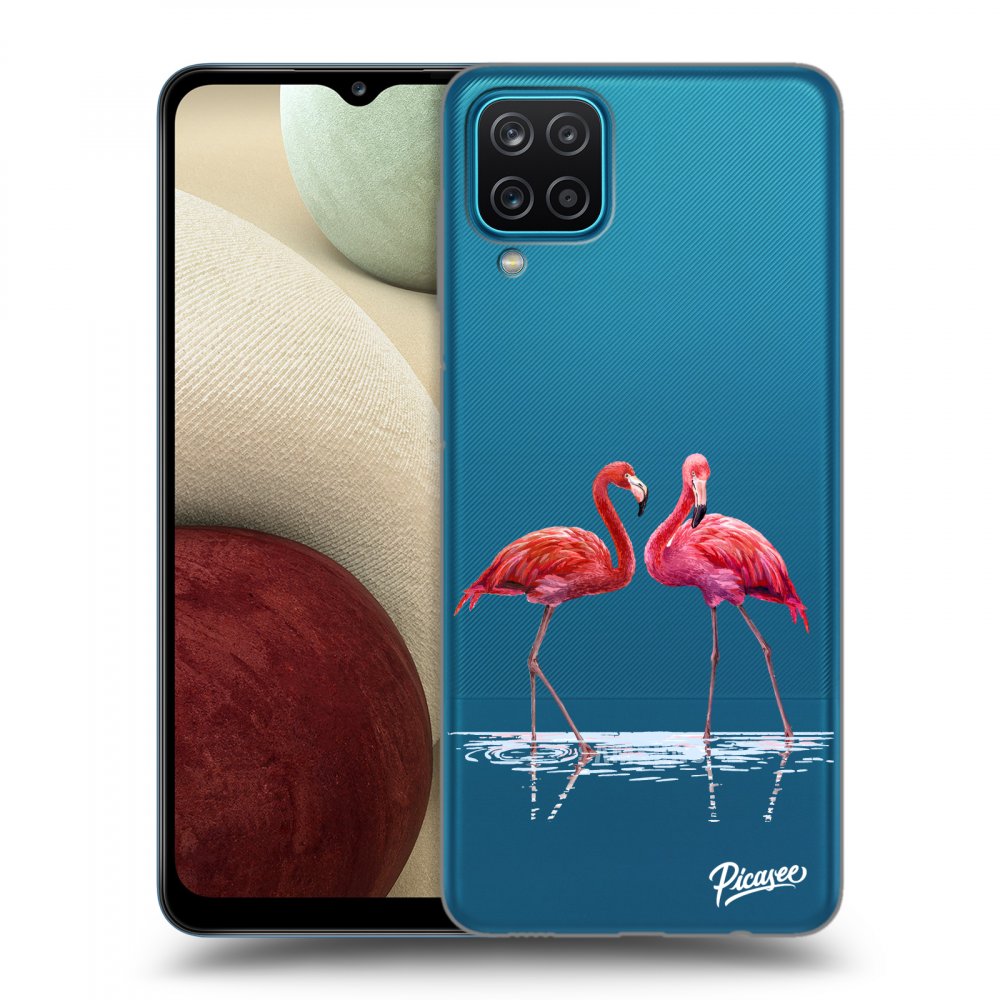 Picasee silikonowe przeźroczyste etui na Samsung Galaxy A12 A125F - Flamingos couple