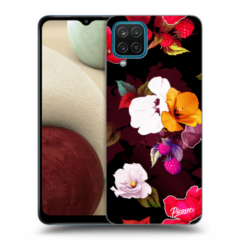 Picasee silikonowe czarne etui na Samsung Galaxy A12 A125F - Flowers and Berries