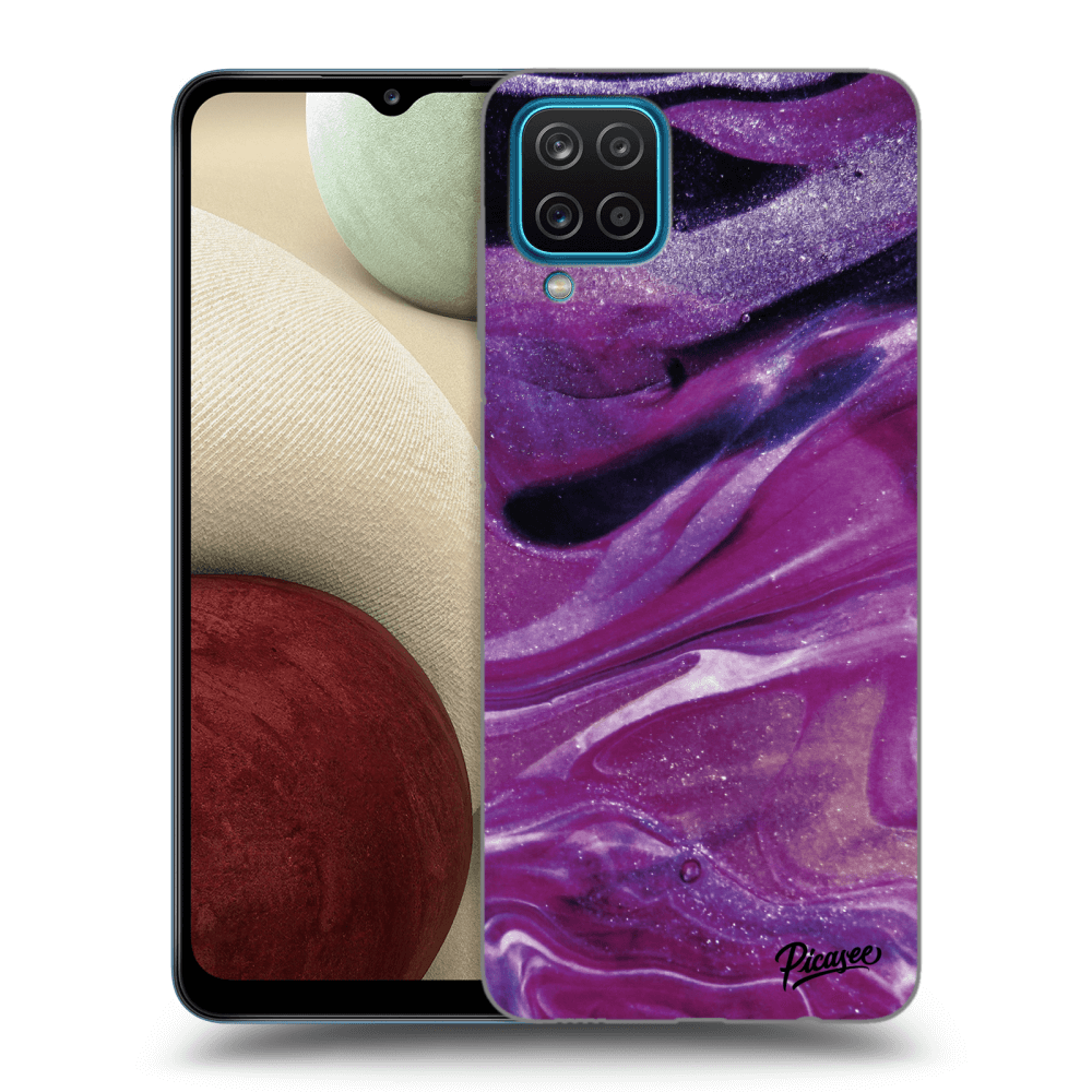 Picasee silikonowe czarne etui na Samsung Galaxy A12 A125F - Purple glitter