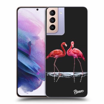 Picasee silikonowe czarne etui na Samsung Galaxy S21+ 5G G996F - Flamingos couple