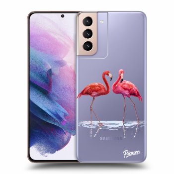 Picasee silikonowe przeźroczyste etui na Samsung Galaxy S21+ 5G G996F - Flamingos couple