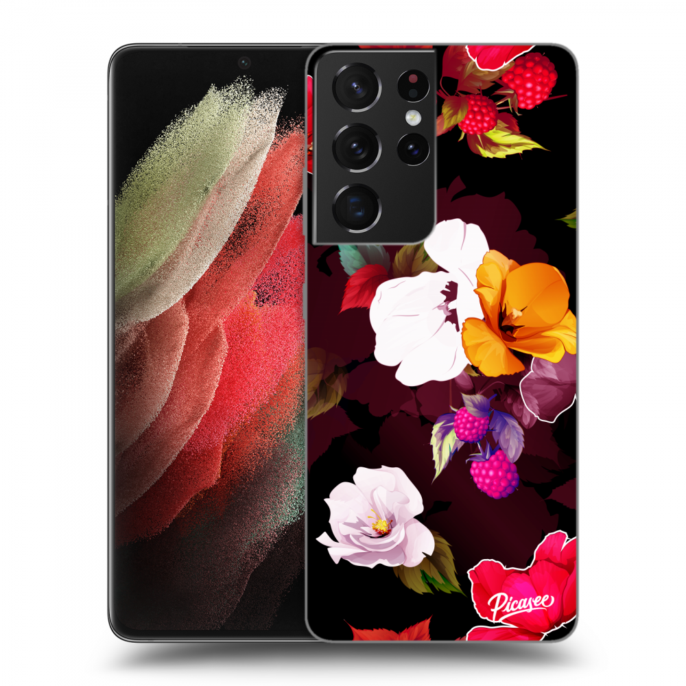 Picasee silikonowe czarne etui na Samsung Galaxy S21 Ultra 5G G998B - Flowers and Berries