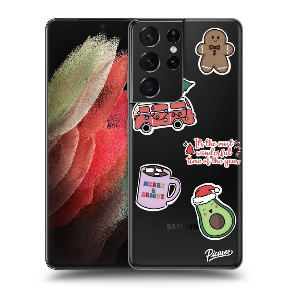 Picasee silikonowe przeźroczyste etui na Samsung Galaxy S21 Ultra 5G G998B - Christmas Stickers