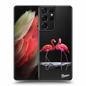 Picasee silikonowe przeźroczyste etui na Samsung Galaxy S21 Ultra 5G G998B - Flamingos couple