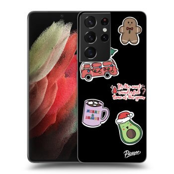 Picasee silikonowe czarne etui na Samsung Galaxy S21 Ultra 5G G998B - Christmas Stickers