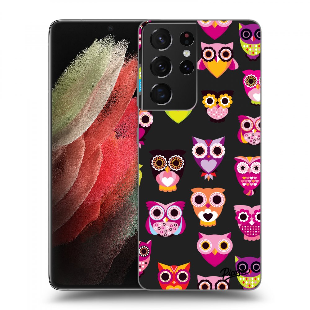 Picasee silikonowe czarne etui na Samsung Galaxy S21 Ultra 5G G998B - Owls