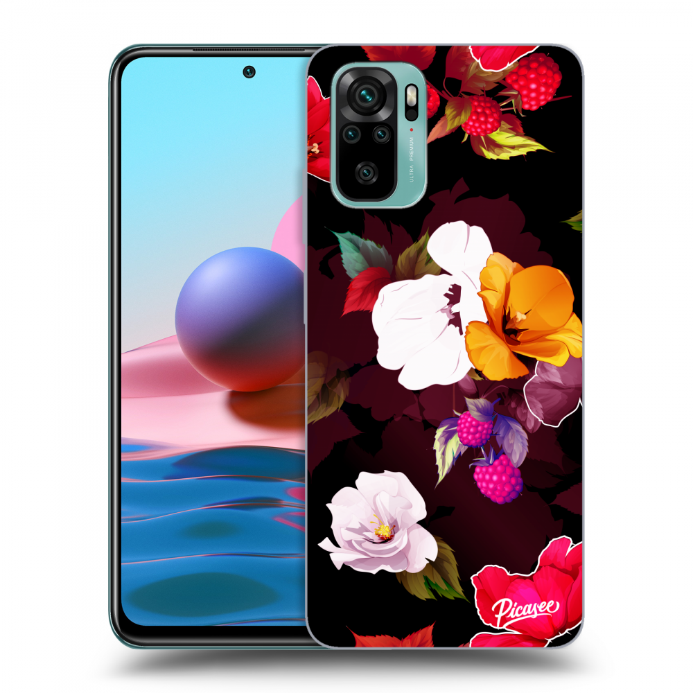 Picasee silikonowe czarne etui na Xiaomi Redmi Note 10 - Flowers and Berries