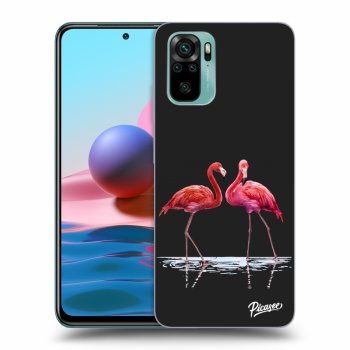 Picasee silikonowe czarne etui na Xiaomi Redmi Note 10 - Flamingos couple