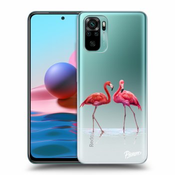 Picasee silikonowe przeźroczyste etui na Xiaomi Redmi Note 10 - Flamingos couple