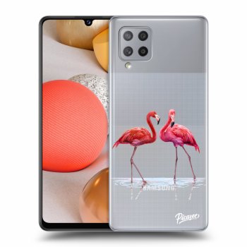 Picasee silikonowe przeźroczyste etui na Samsung Galaxy A42 A426B - Flamingos couple