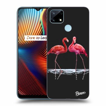 Picasee silikonowe czarne etui na Realme 7i - Flamingos couple