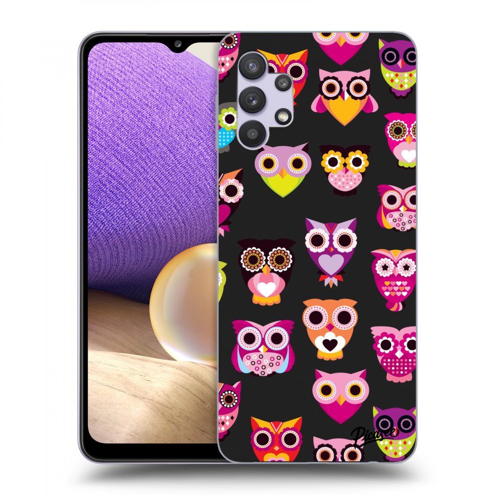 Picasee silikonowe czarne etui na Samsung Galaxy A32 5G A326B - Owls