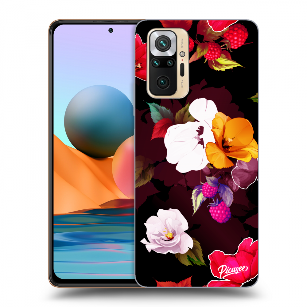 Picasee silikonowe czarne etui na Xiaomi Redmi Note 10 Pro - Flowers and Berries