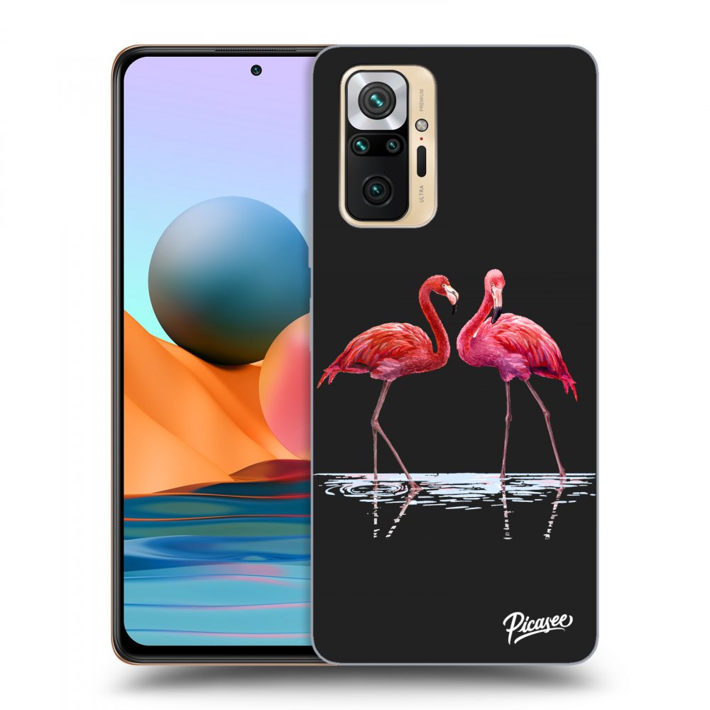 Picasee silikonowe czarne etui na Xiaomi Redmi Note 10 Pro - Flamingos couple
