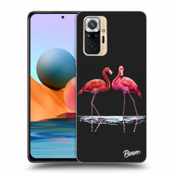 Picasee silikonowe czarne etui na Xiaomi Redmi Note 10 Pro - Flamingos couple
