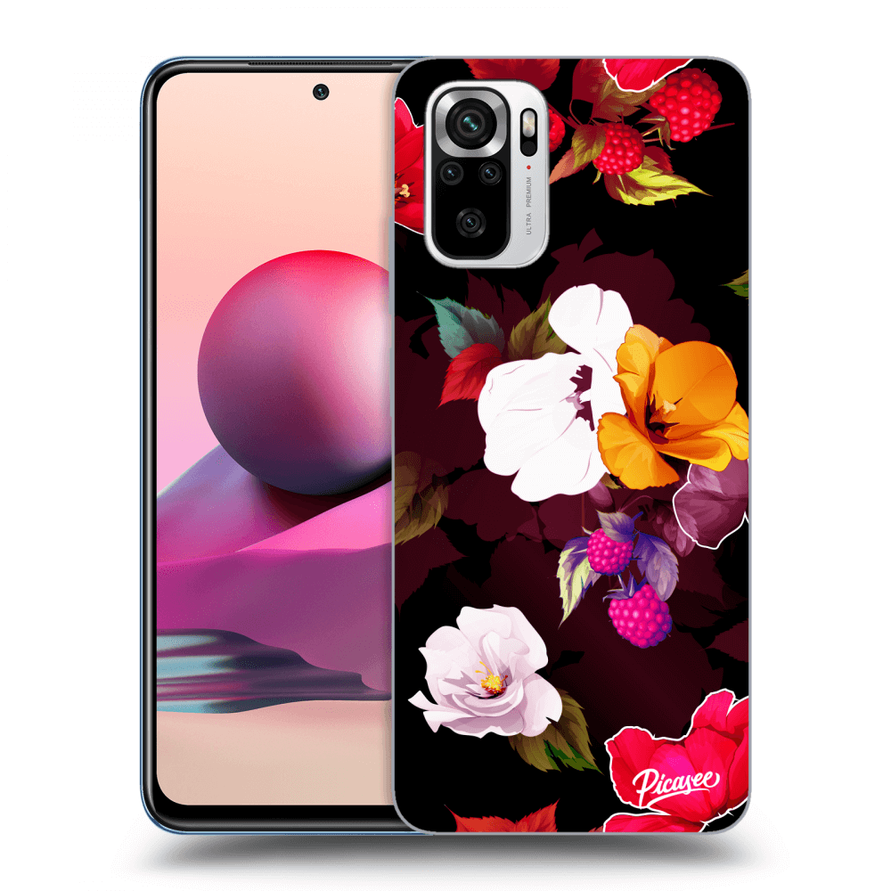 Picasee silikonowe czarne etui na Xiaomi Redmi Note 10S - Flowers and Berries