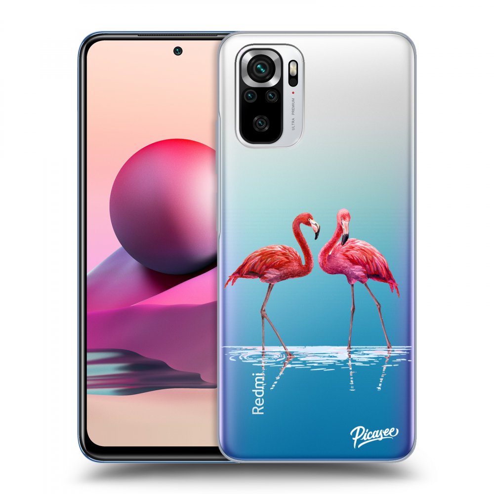 Picasee silikonowe przeźroczyste etui na Xiaomi Redmi Note 10S - Flamingos couple