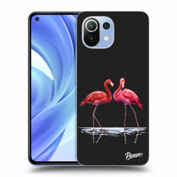 Picasee silikonowe czarne etui na Xiaomi Mi 11 Lite - Flamingos couple