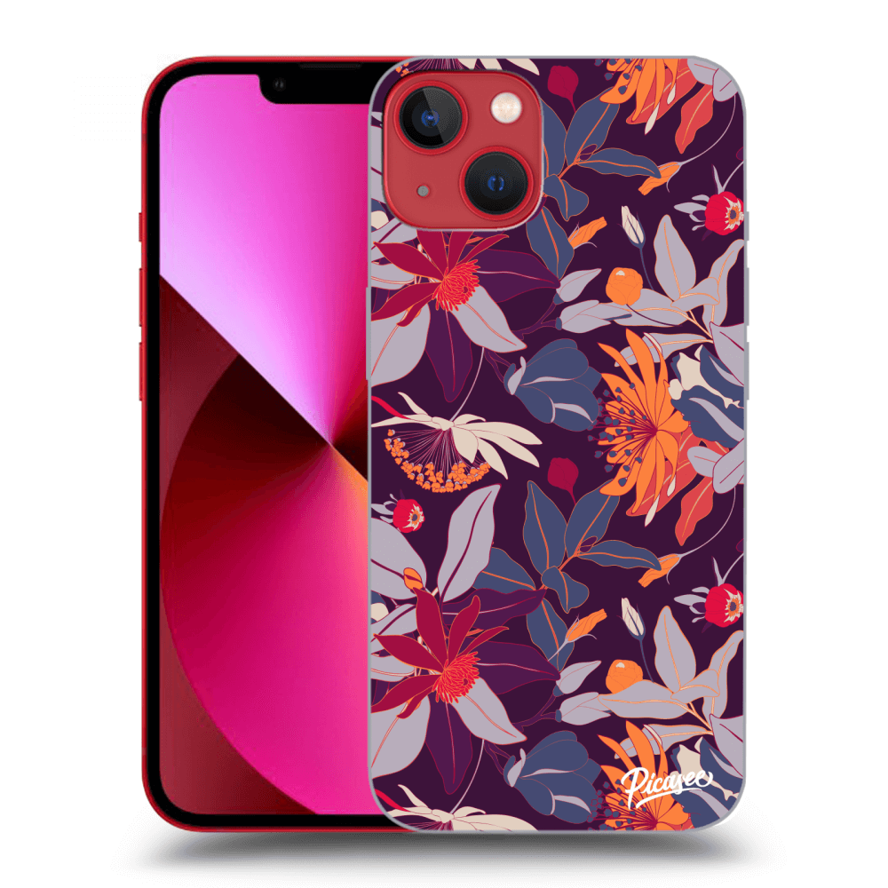 Picasee silikonowe przeźroczyste etui na Apple iPhone 13 - Purple Leaf