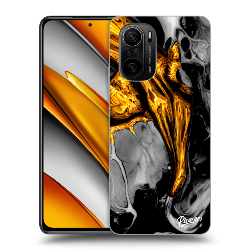 Picasee silikonowe czarne etui na Xiaomi Poco F3 - Black Gold