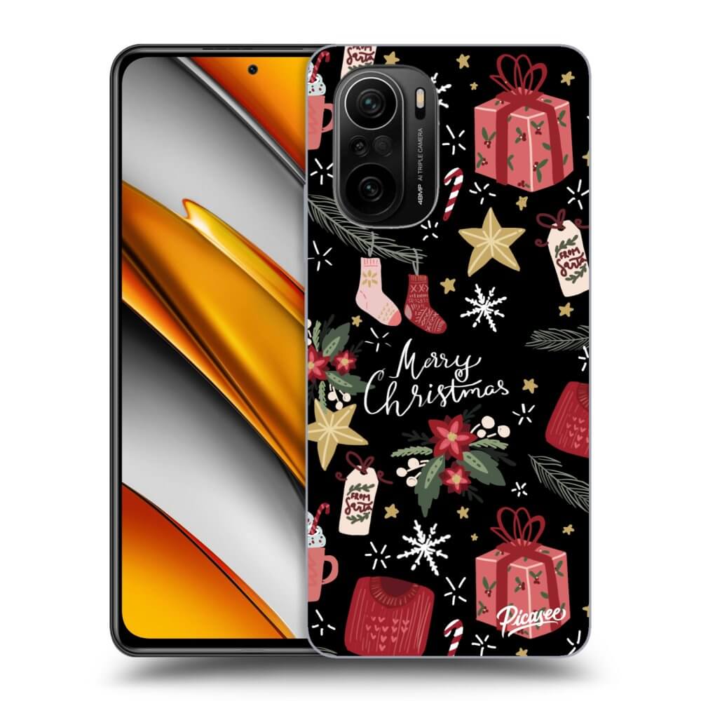 Picasee silikonowe czarne etui na Xiaomi Poco F3 - Christmas