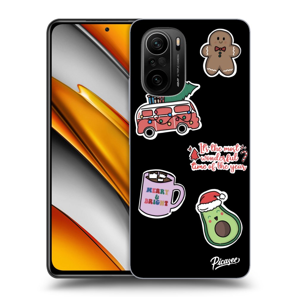 Picasee silikonowe czarne etui na Xiaomi Poco F3 - Christmas Stickers