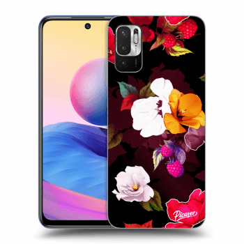 Picasee silikonowe czarne etui na Xiaomi Redmi Note 10 5G - Flowers and Berries