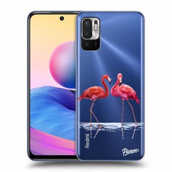Picasee silikonowe przeźroczyste etui na Xiaomi Redmi Note 10 5G - Flamingos couple